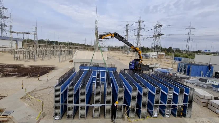 הנפת אלמנטי תבנית iForm במנוף באתר תחנת המיתוג של חברת החשמל בשורק